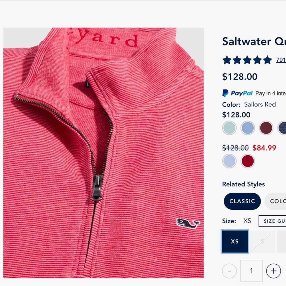 Quarter ZIP Vineyard Vines Men's Coral Long Sleeve Tee new with tags